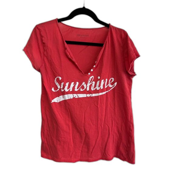 Zadig & Voltaire Sunshine t-shirt Red tee - Size Large henley buttons - Picture 1 of 7